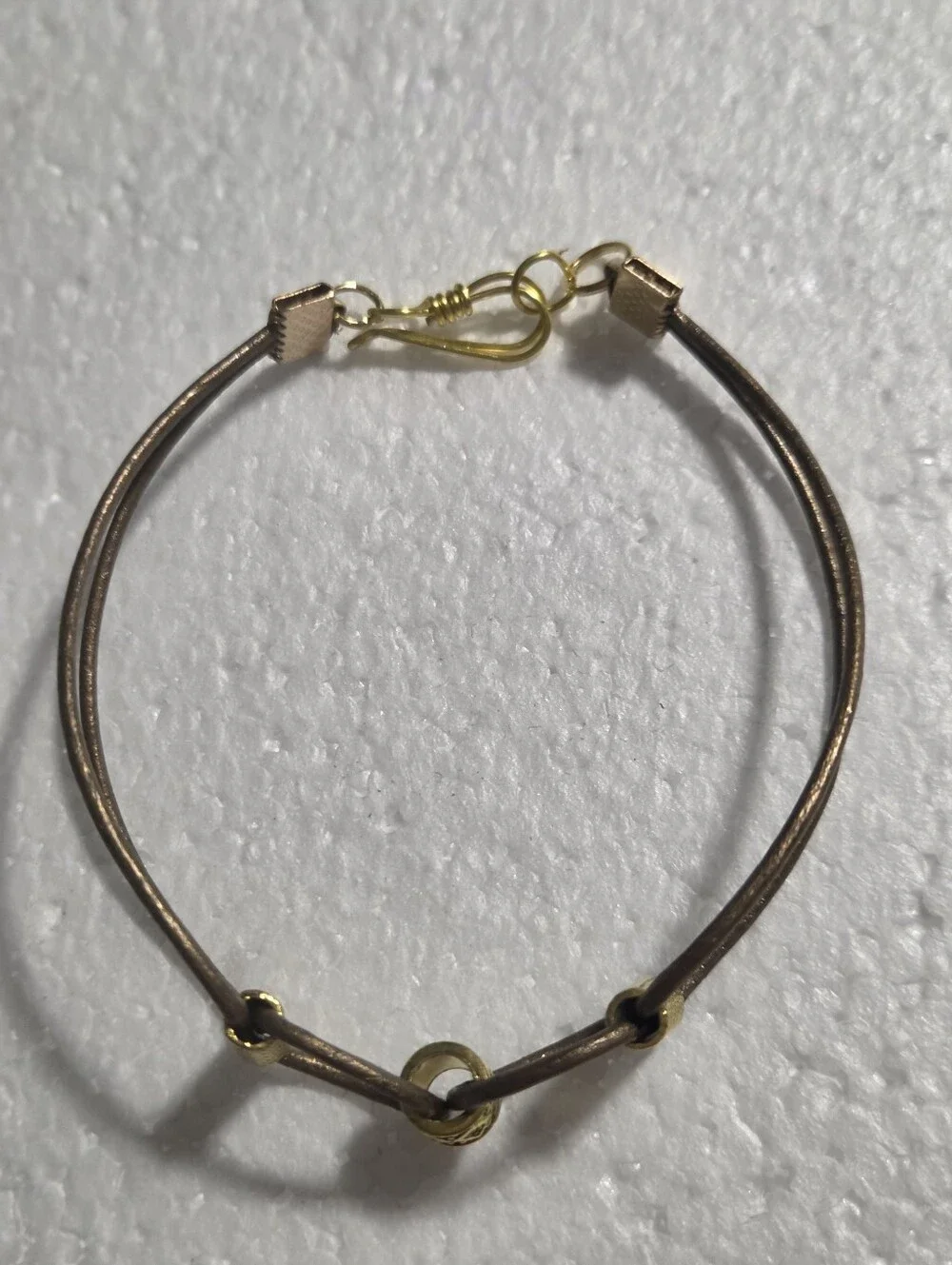Handcrafted Women’s Brown Leather and Gold Accent Bracelet